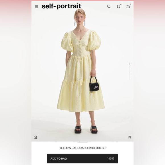Self Portrait YELLOW JACQUARD MIDI DRESS - Picture 1 of 6